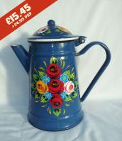 Coffee Pot - Blue - hand-painted with traditional canal rose designs.
